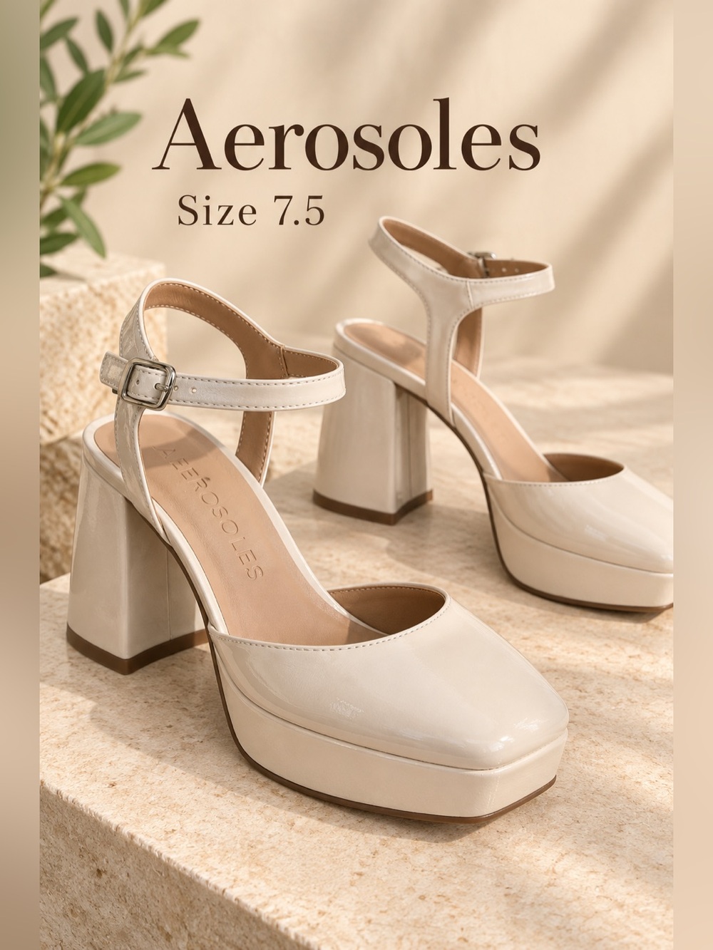 Aerosoles Senna Square Toe Platform Pumps Stone Size 7.5